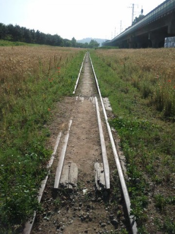 Shortly afterwards an old railway crossing can be seen in the line.