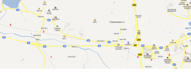 Map view between Omokcheon and the high speed railway line.